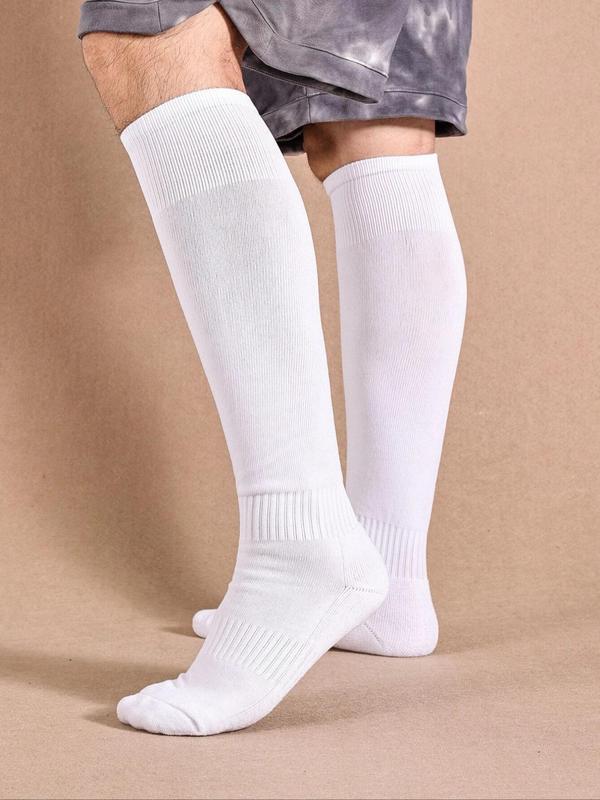 Men's Solid Over The Calf Socks, Casual Comfortable Breathable Socks For Daily Outdoor Wear, Knit Socks For All Seasons