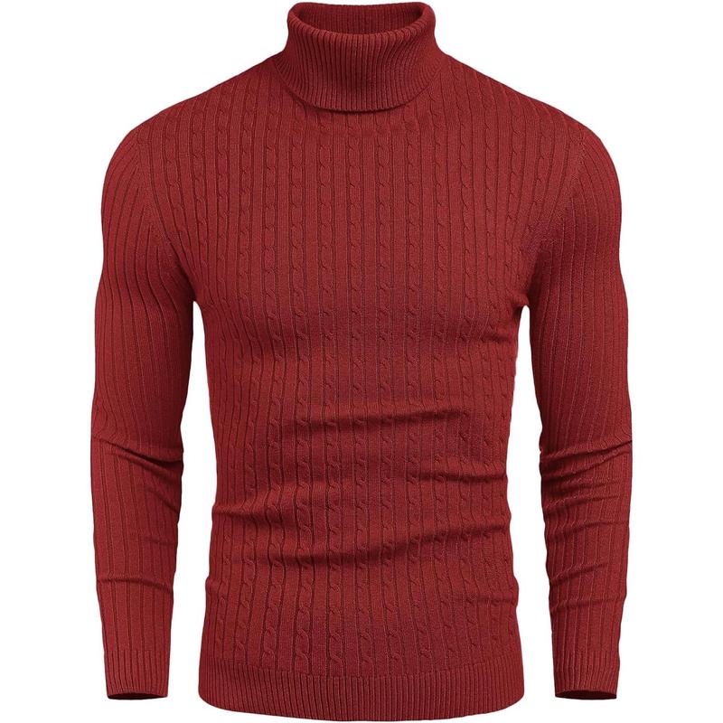 Men's Slim Fit Turtleneck Sweater Casual Twist Patterned Pullover Knitted Sweaters