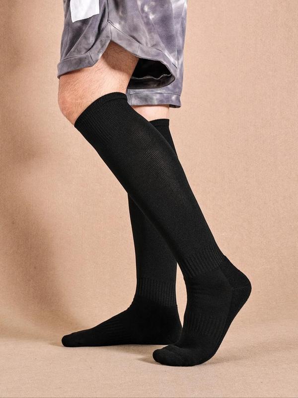 Men's Solid Over The Calf Socks, Casual Comfortable Breathable Socks For Daily Outdoor Wear, Knit Socks For All Seasons