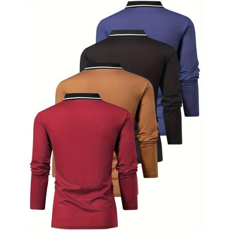 4-piece Long-sleeved Men's POLO Shirts, Fashionable Casual Spring and Autumn Button-down Sports Outdoor Tops