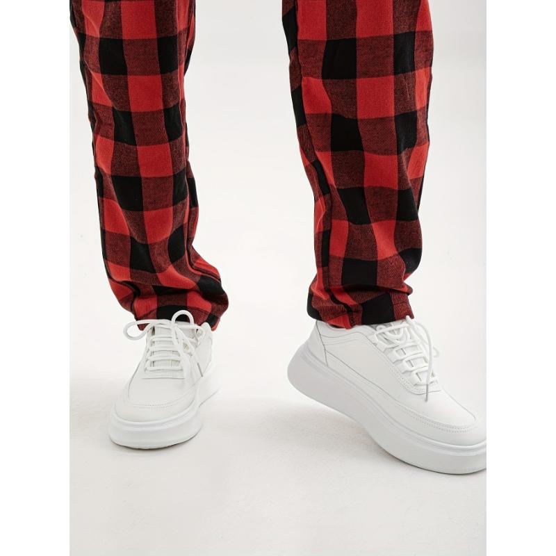 3 Pcs Comfy Plaid Pattern Men's Simple Style Pants, Loose Stretchy Elastic Waist Trendy Home Pajamas Bottom for Sleeping