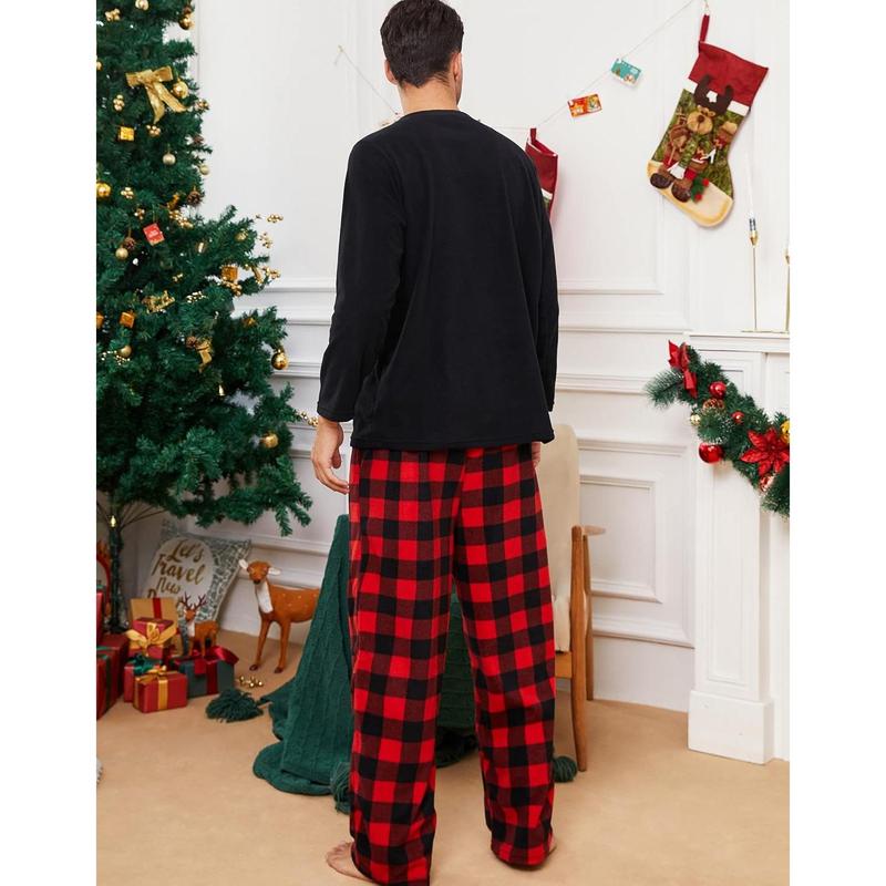 Mens Fleece Pajama Pants, Warm Plaid Lounge Pj Bottoms for Men with Pockets Soft