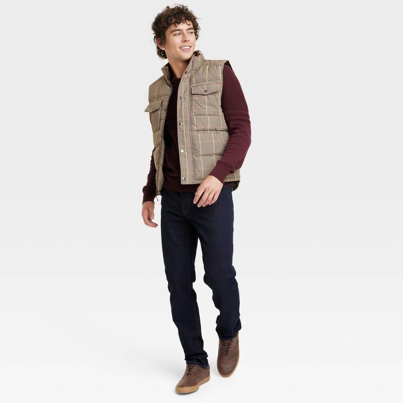 Goodfellow & Co Men's Zipper Snap Houndstooth Midweight Puffer Vest Corduroy