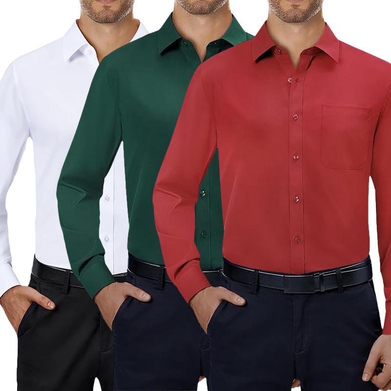 3-Pack Alimens&Gentle Mens  Dress Shirts 4-way Streth Long Sleeve Collared Solid Wedding Dating Button Down Shirts Menswear Top