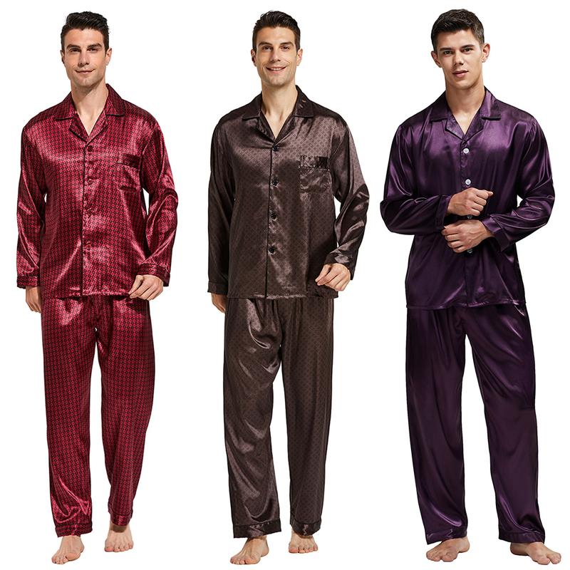 Tony & Candice Men's Silk Pajama Sets, Satin Long Sleeve Sleepwear Loungewear