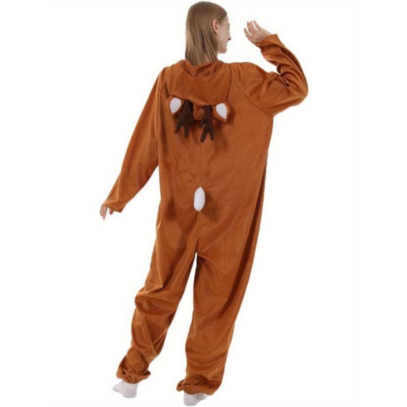 Men Onesies Reindeer Christmas Pajamas Costume Deer Jumpsuit Cosplay Menswear Collar Loungewear Stretch Hoodie Long Sleeve