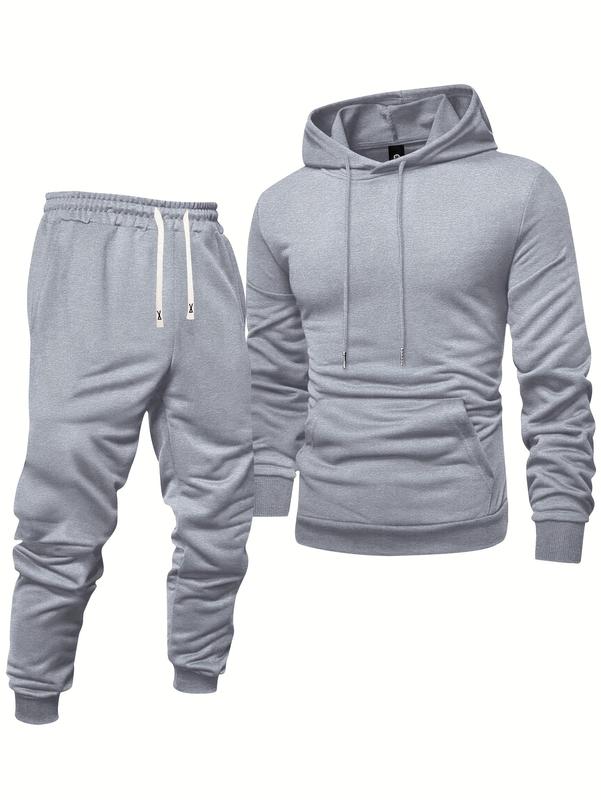 Men's Casual Sportswear Set - Long Sleeve Hoodie & Drawstring Joggers, Solid Color, Polyester Blend, Machine Washable - Perfect for Spring Fall