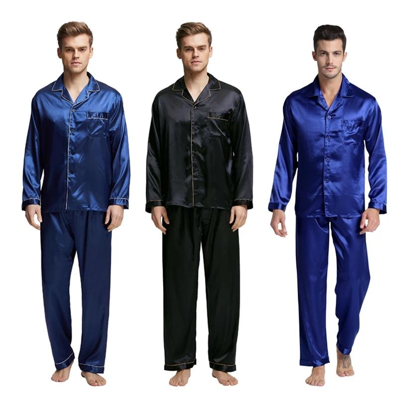 Tony & Candice Men's Silk Pajama Sets, Satin Long Sleeve Sleepwear Loungewear