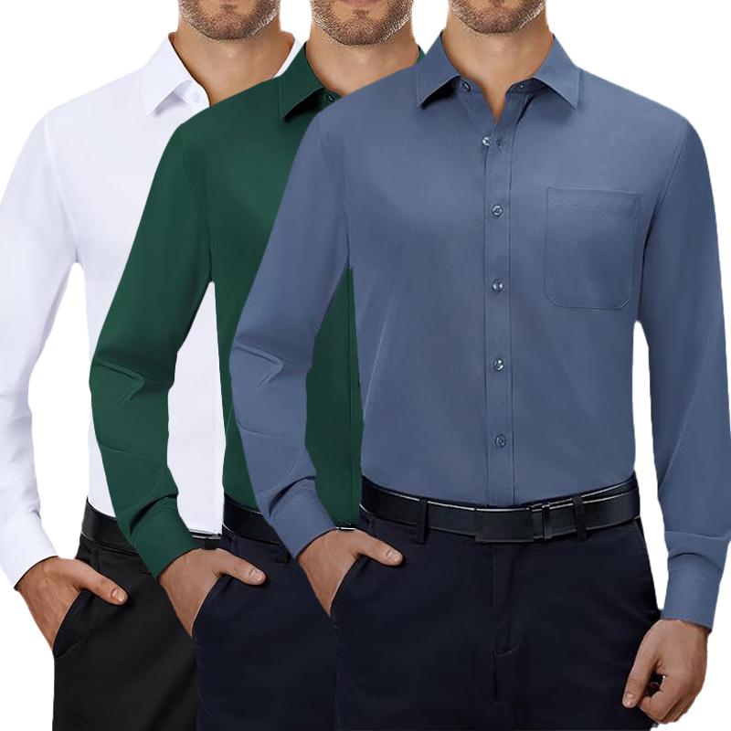 3-Pack Alimens&Gentle Mens  Dress Shirts 4-way Streth Long Sleeve Collared Solid Wedding Dating Button Down Shirts Menswear Top