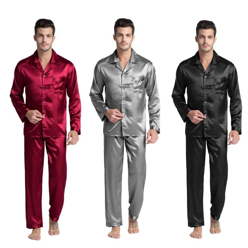 Tony & Candice Men's Silk Pajama Sets, Satin Long Sleeve Sleepwear Loungewear