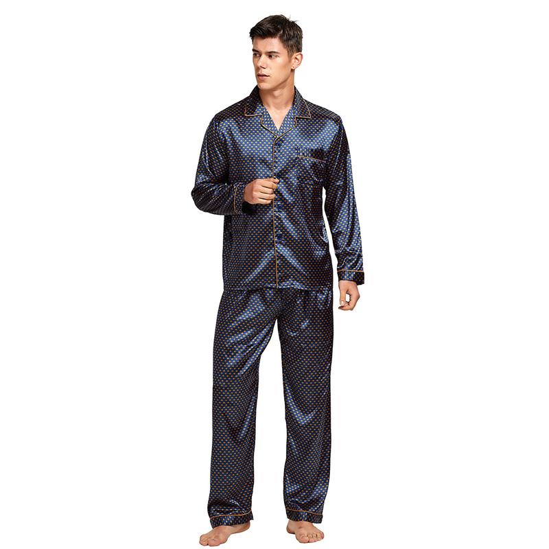 Tony & Candice Men's Silk Pajama Sets, Satin Long Sleeve Sleepwear Loungewear