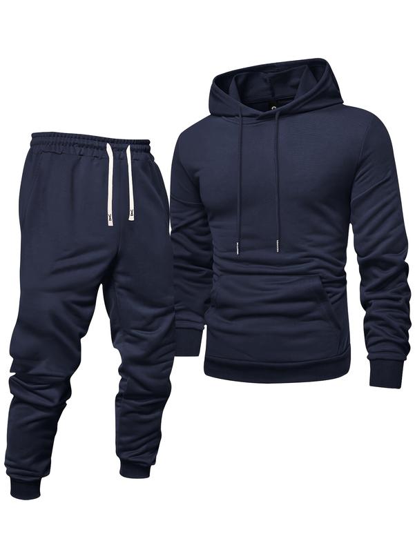 Men's Casual Sportswear Set - Long Sleeve Hoodie & Drawstring Joggers, Solid Color, Polyester Blend, Machine Washable - Perfect for Spring Fall