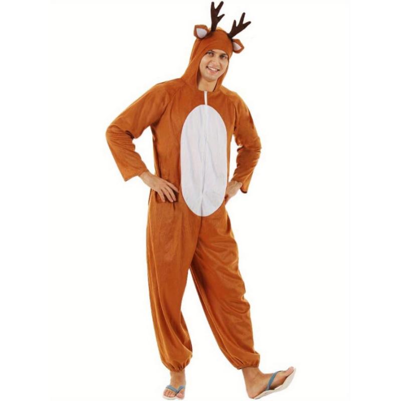 Men Onesies Reindeer Christmas Pajamas Costume Deer Jumpsuit Cosplay Menswear Collar Loungewear Stretch Hoodie Long Sleeve