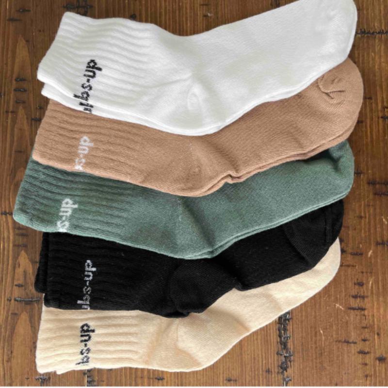 5pairs set Men's Solid Color Mid-calf Socks With Letter & Heel Detail