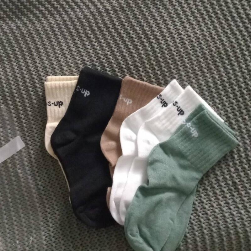 5pairs set Men's Solid Color Mid-calf Socks With Letter & Heel Detail