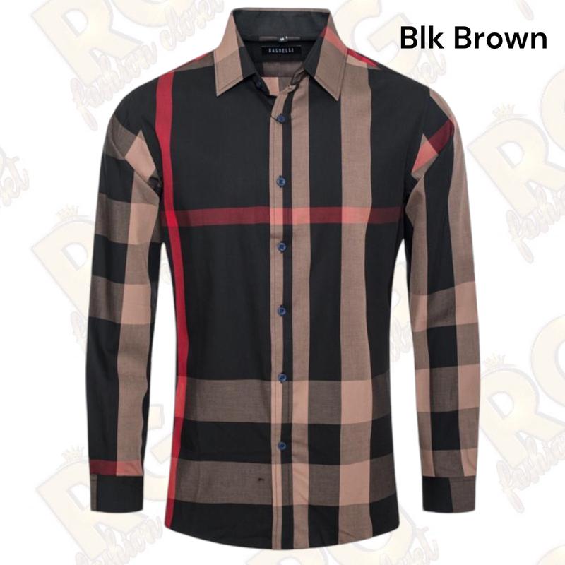 Mens Plaid Fashion Shirt Long Sleeve Menswear