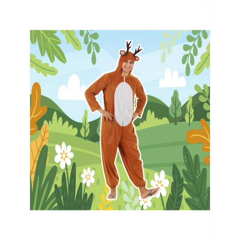 Men Onesies Reindeer Christmas Pajamas Costume Deer Jumpsuit Cosplay Menswear Collar Loungewear Stretch Hoodie Long Sleeve