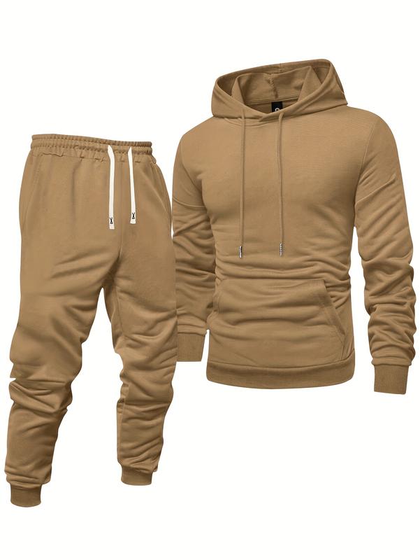 Men's Casual Sportswear Set - Long Sleeve Hoodie & Drawstring Joggers, Solid Color, Polyester Blend, Machine Washable - Perfect for Spring Fall