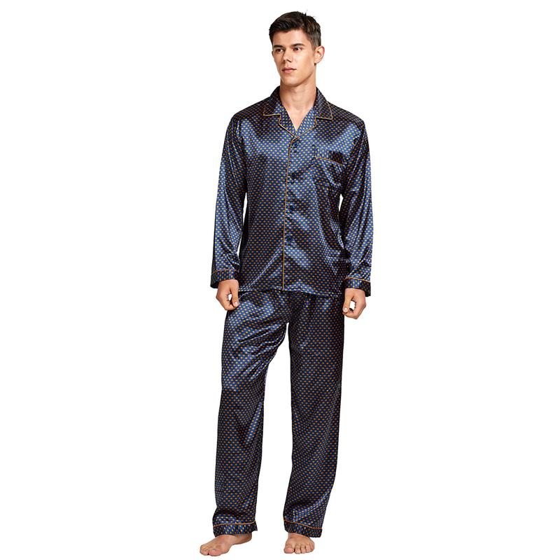 Tony & Candice Men's Silk Pajama Sets, Satin Long Sleeve Sleepwear Loungewear