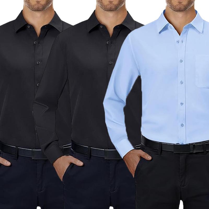 3-Pack Alimens&Gentle Mens  Dress Shirts 4-way Streth Long Sleeve Collared Solid Wedding Dating Button Down Shirts Menswear Top