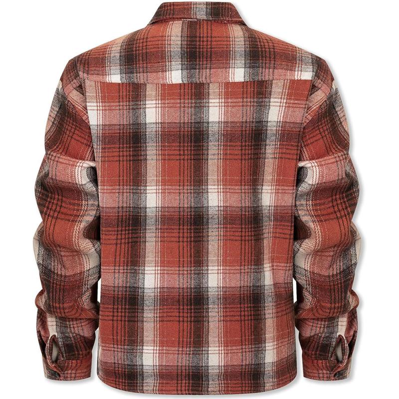 Men's Long Sleeve Thick Flannel Shirt Button Down Plaid Heavyweight Jacket