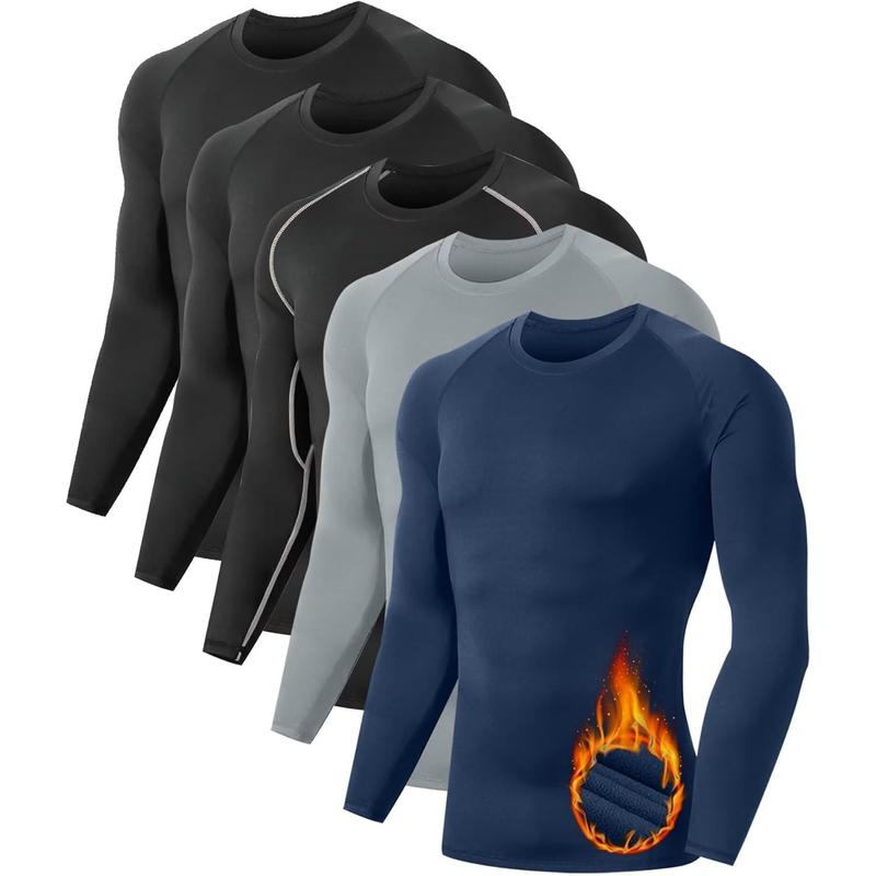 5 or 4 Pack Men's Thermal Compression Shirt Fleece Lined Long Sleeve Athletic Base Layer Cold Weather Gear Workout Top