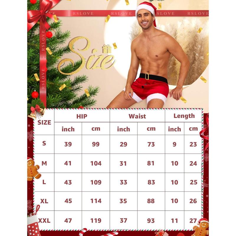 Men's Christmas Lingerie Set Sexy Santa Outfits 2PCS Red Boxers Holiday Briefs Underwear With Hat