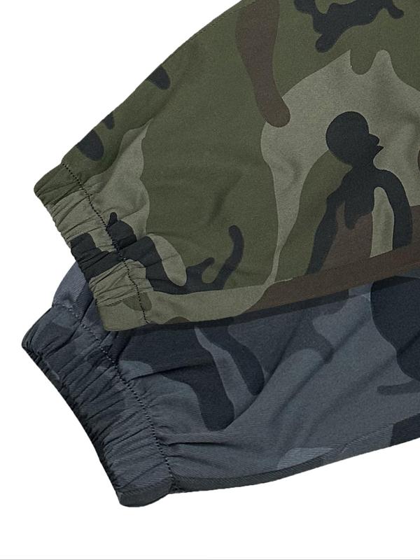 Men's Camo Print Drawstring Waist Flap Pocket Cargo Pants, Regular Fit Casual Patched Elastic Waist Trousers for Outdoor Daily Wear, Fashion Men's Bottoms for All Seasons