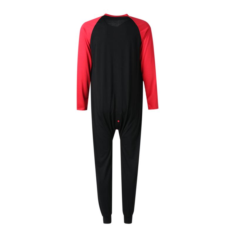 Men's Long Sleeve Comfortable  Pajama Jumpsuit Stripped Henley Button Onesie Romper