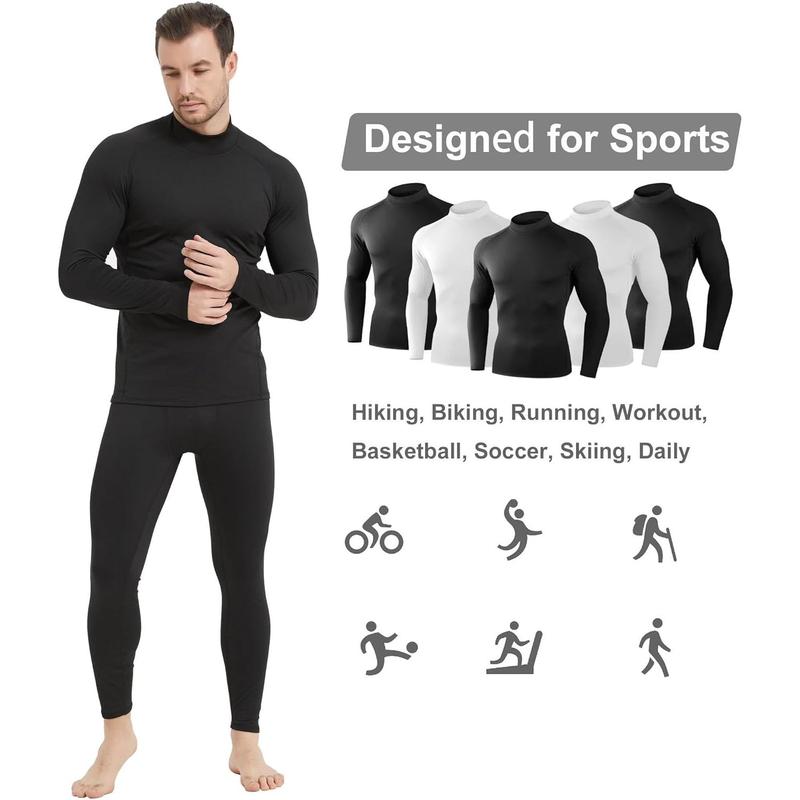 4 5 Pack Thermal Compression Shirts for Men Mock Turtleneck Long Sleeve Running Undershirt Base Layer Tops for Winter