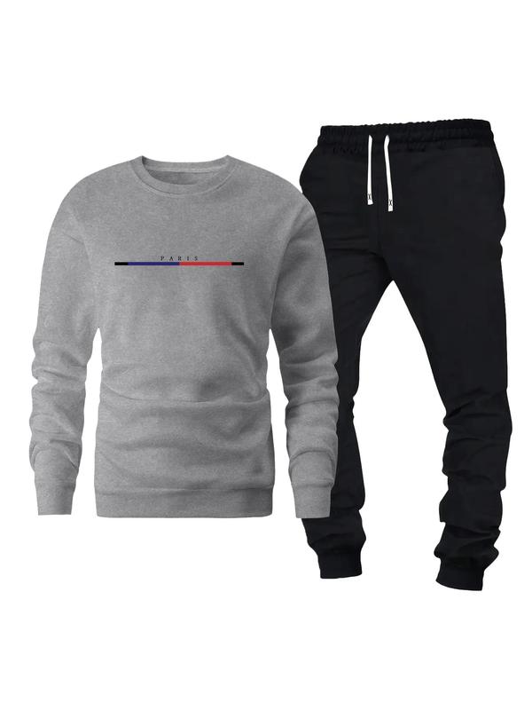 Men's Letter Print Sweatshirt & Drawstring Waist Sweatpants Thermal Lined Set, Regular Fit Casual Long Sleeve Round Neck Pullover & Pocket Jogger Pants, Men's Fall & Winter Clothes