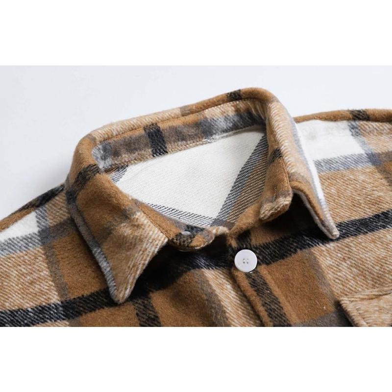 Men's Long Sleeve Thick Flannel Shirt Button Down Plaid Heavyweight Jacket