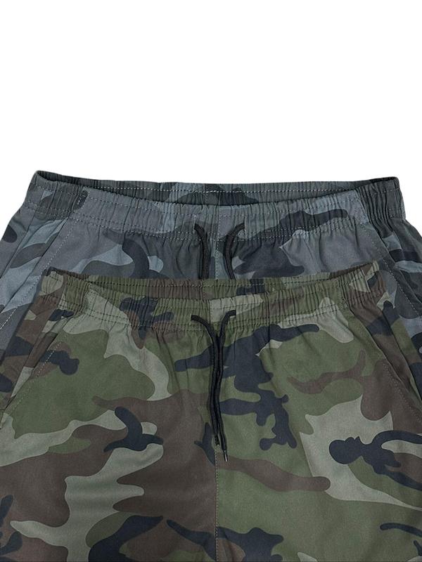 Men's Camo Print Drawstring Waist Flap Pocket Cargo Pants, Regular Fit Casual Patched Elastic Waist Trousers for Outdoor Daily Wear, Fashion Men's Bottoms for All Seasons