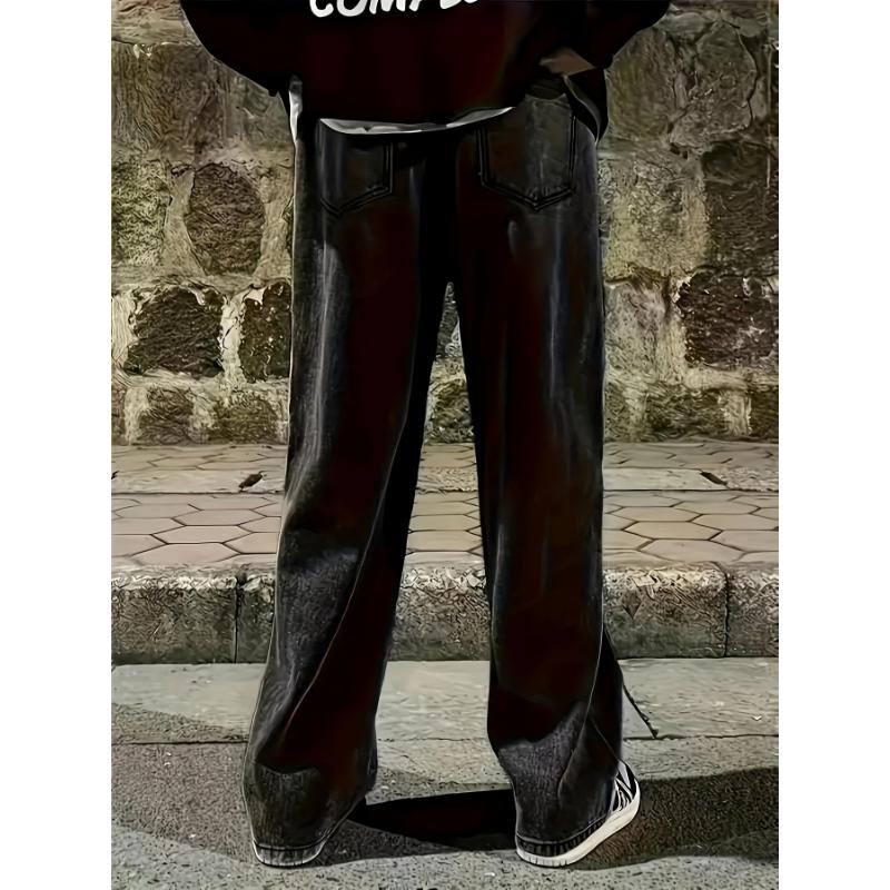 Men's Loose Fit Wide Leg Jeans With Drawstring, Men's Stylish Comfy Denim Pants, Street Style Fashion