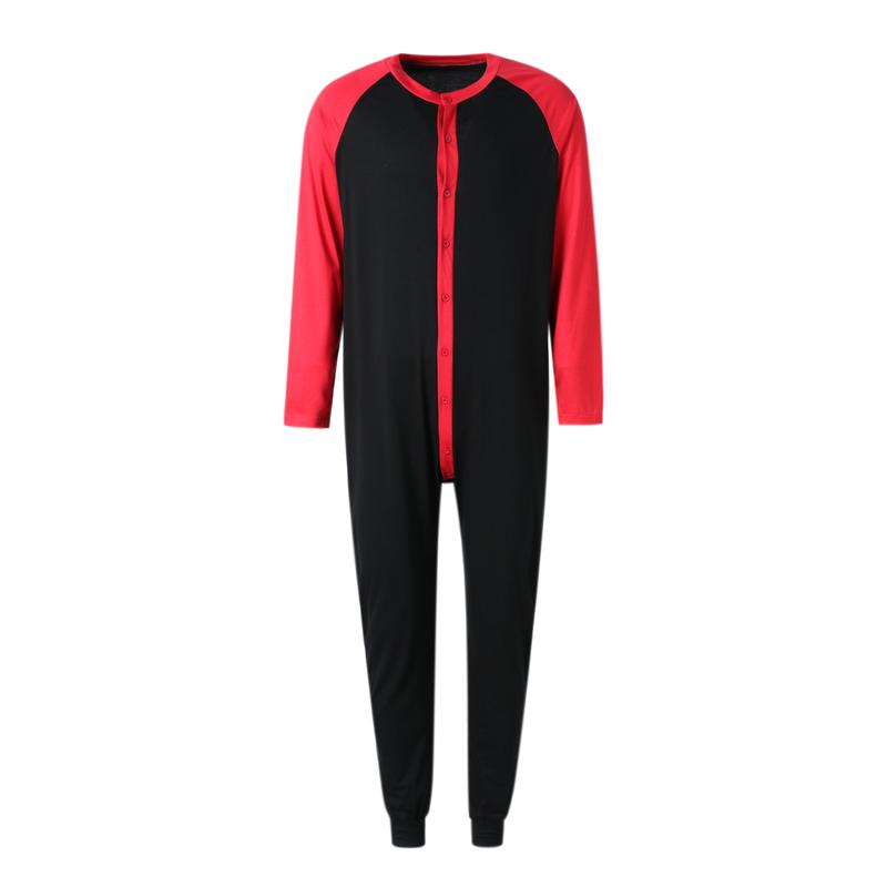 Men's Long Sleeve Comfortable  Pajama Jumpsuit Stripped Henley Button Onesie Romper