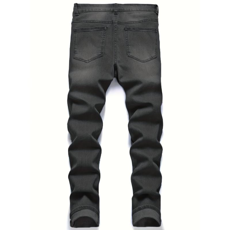 Premium Mens Ripped Jeans - Stretch Slim Fit, Fashionable Street Style, Comfortable Denim with Chic Rips for Urban Cool Look Menswear Trouser