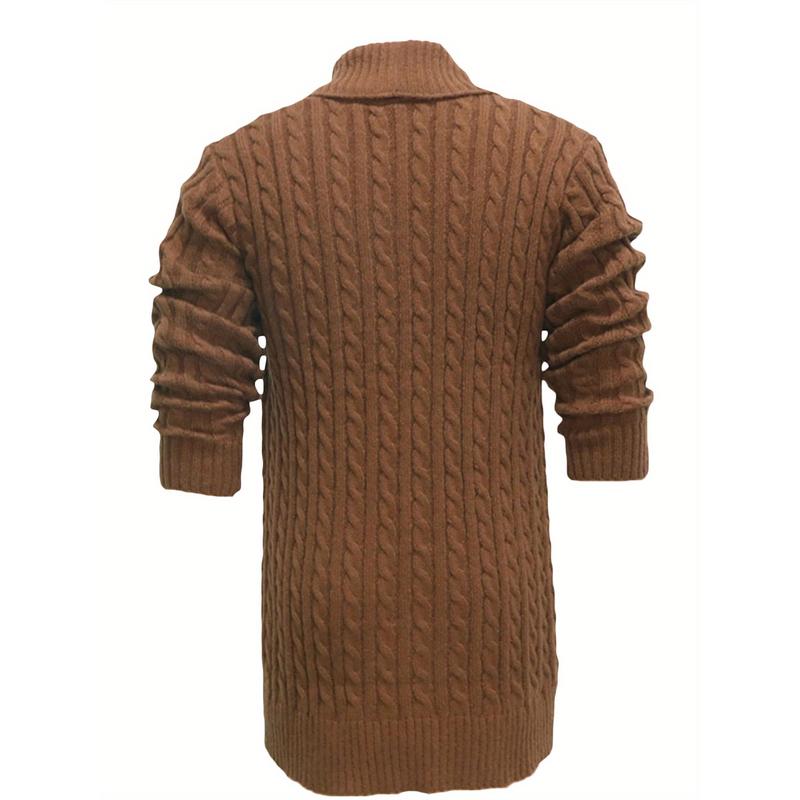 Knitwear coat long sleeve lapel button up cable cardigan sweater, men's autumn winter