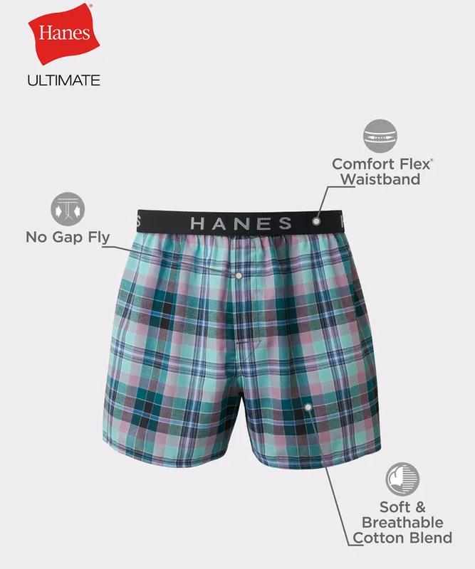 Hanes Men's Woven Boxer, Blue Multi Plaid Assorted 5-Pack