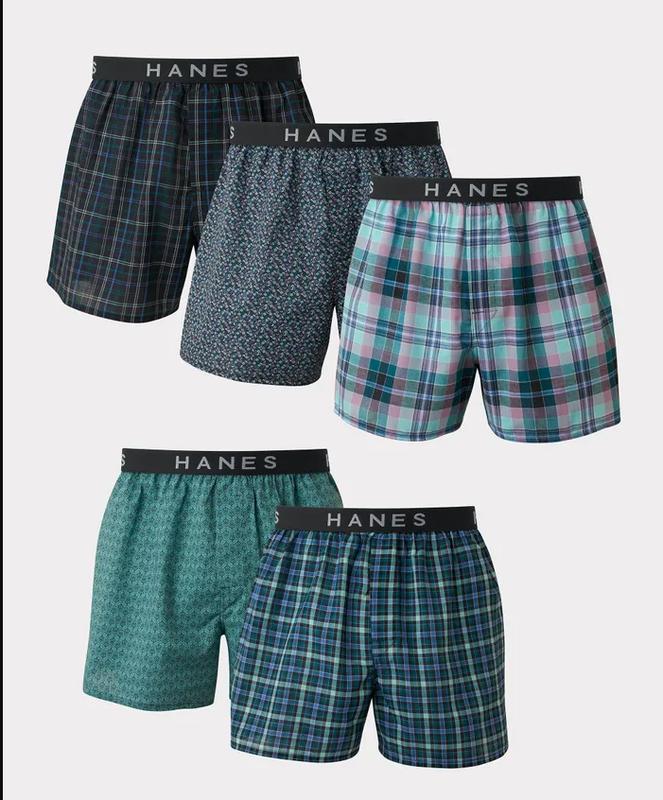 Hanes Men's Woven Boxer, Blue Multi Plaid Assorted 5-Pack