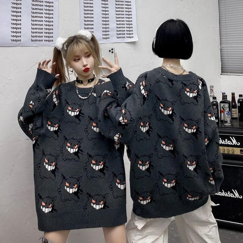 Pokemon Pikachu Gengar Anime Knitted Sweater Men Women's Warm Winter Clothes Long Sleeve T-shirt Fashion Casual Unisex Clothing