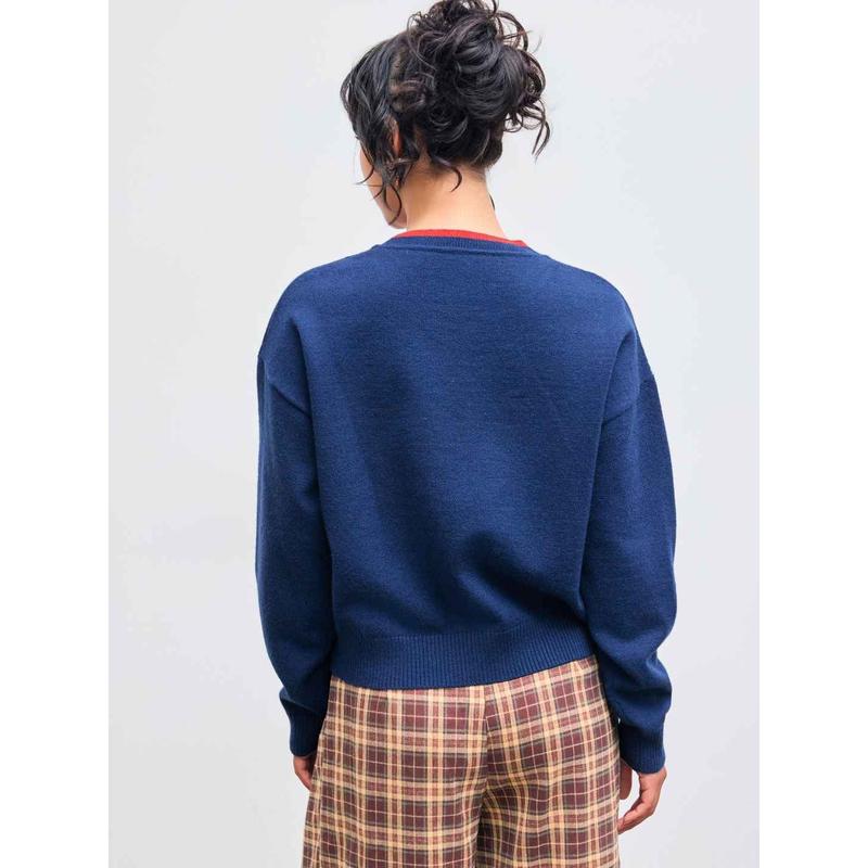 Cider [size 2-10] Knitted Round Neckline Basket Chili Contrasting Binding Long Sleeve Top