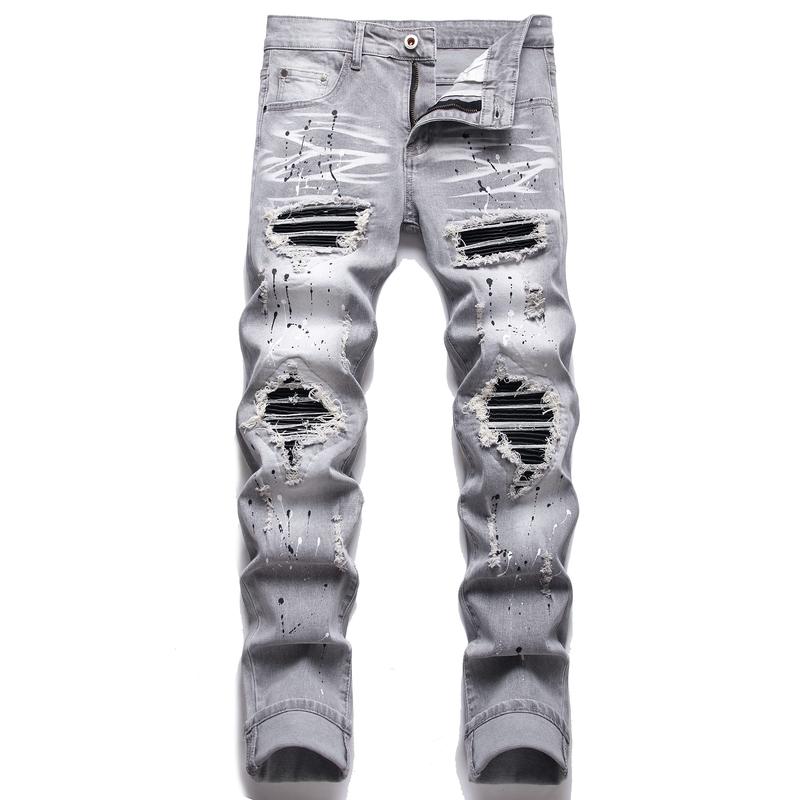 Men's Fashion Biker Classic Distressed Straight Slim Fit Designer Jeans For Men Denim Pants