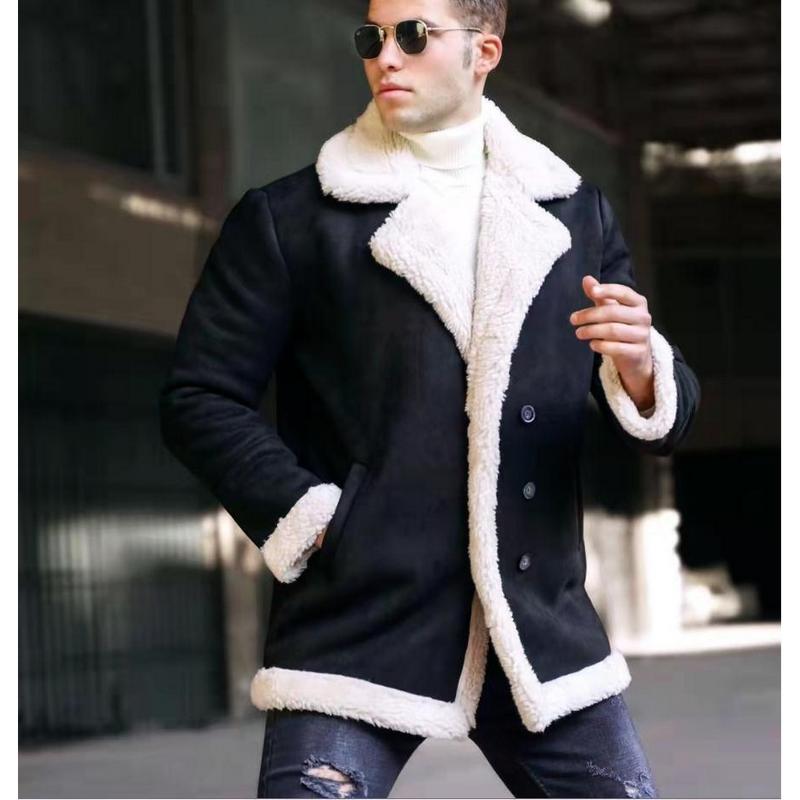 European And American Fur Integrated Men's Thickened Mid Length Jacket