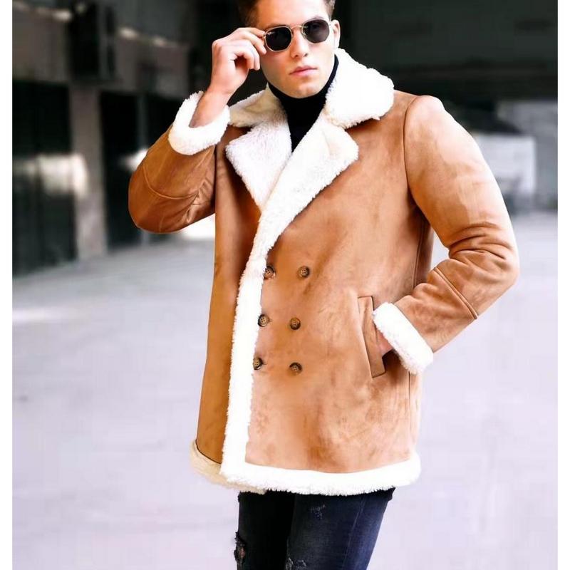 European And American Fur Integrated Men's Thickened Mid Length Jacket