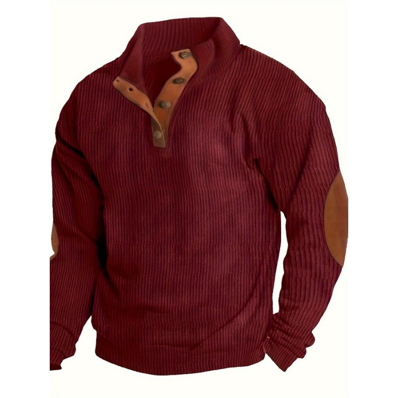 Men'S Casual Henley Shirt with Striped Pattern, Slightly Stretchy Cotton Blend Fabric, with Button Detail for Casual Outings knitted shirt sweater