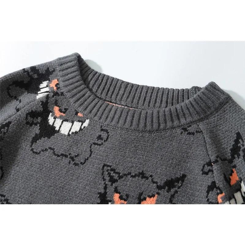 Pokemon Pikachu Gengar Anime Knitted Sweater Men Women's Warm Winter Clothes Long Sleeve T-shirt Fashion Casual Unisex Clothing