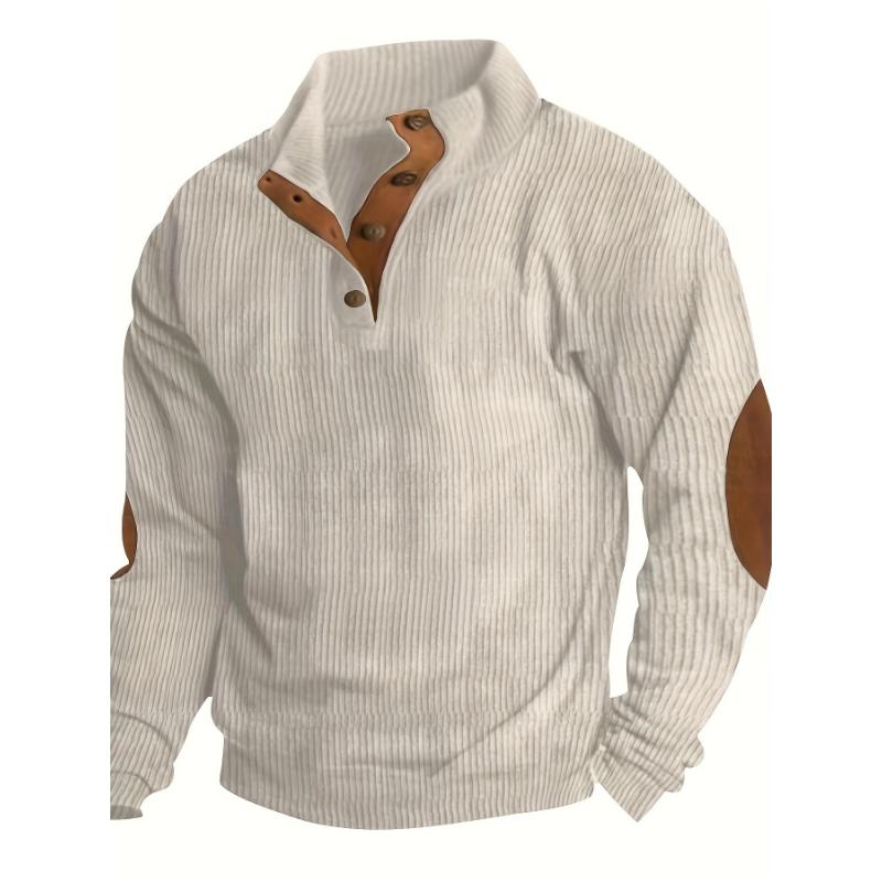 Men'S Casual Henley Shirt with Striped Pattern, Slightly Stretchy Cotton Blend Fabric, with Button Detail for Casual Outings knitted shirt sweater