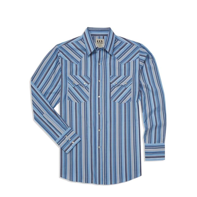 Men's Ely Cattleman Long Sleeve Textured Stripe Western Snap Shirt-Light Blue & Royal Blue