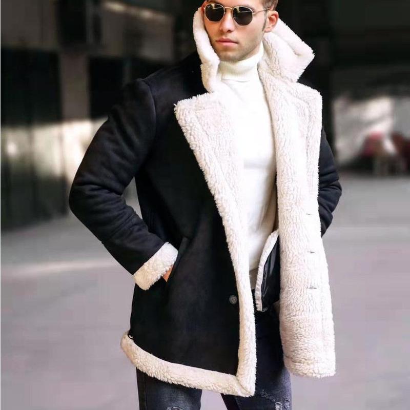 European And American Fur Integrated Men's Thickened Mid Length Jacket