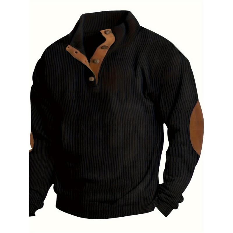 Men'S Casual Henley Shirt with Striped Pattern, Slightly Stretchy Cotton Blend Fabric, with Button Detail for Casual Outings knitted shirt sweater